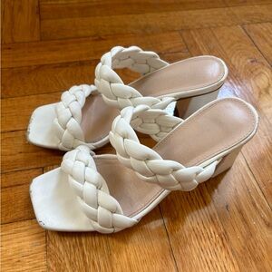 White braided sandal heels